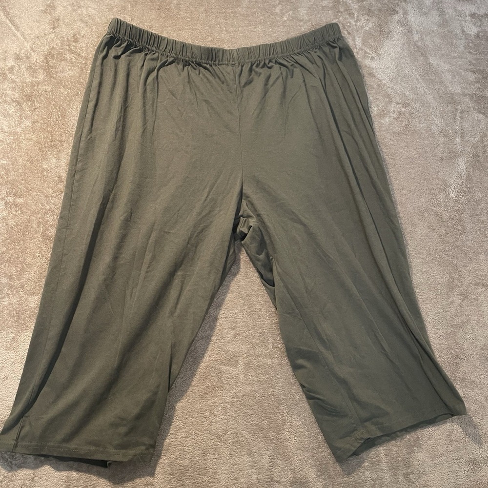 Woman Within Sweatpants Womens 3X Olive Green Stretch Cropped Capri Wide Leg